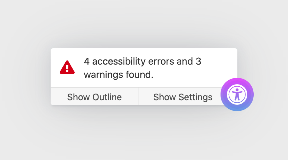 Screenshot of panel that shows: 4 accessibility errors and 3 warning detected!