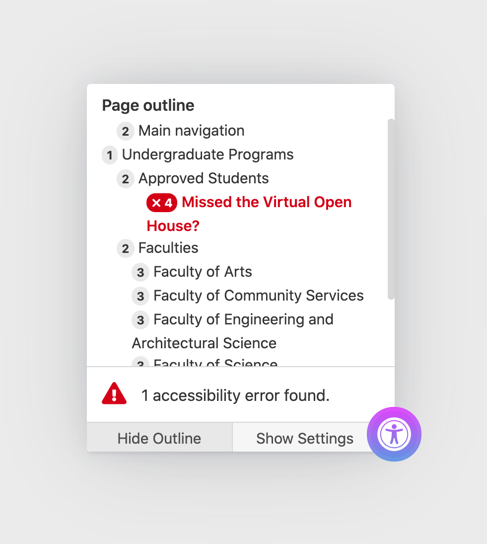 Screenshot of the Page Outline panel with hierarchy issues.