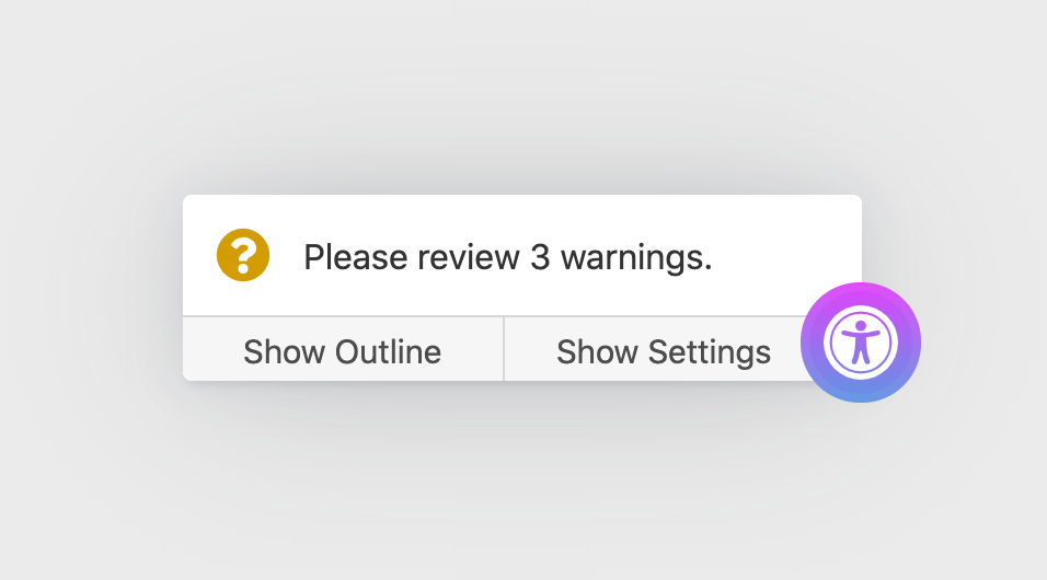 Screenshot of panel that shows: Please review warning.